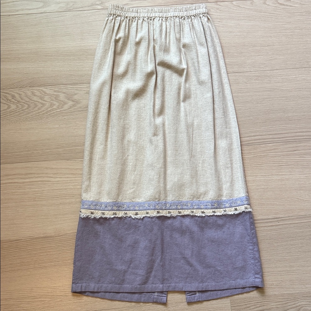 Chic Cream and Purple Boho Linen Blend Skirt